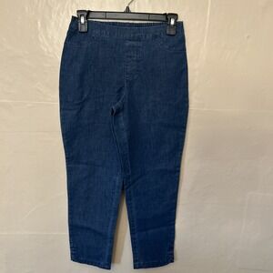 Isaac Mizrahi 2 Petite Medium Indigo Denim Pull On Ankle Jeans